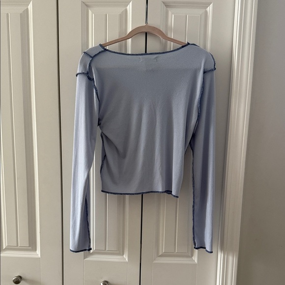 Streetwear Society Light Blue Long Sleeve Top with Navy Contrast Seams - Picture 2 of 2